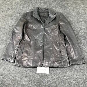 Colebrook Mens Black Genuine Leather Jacket Moto Style Zip Button Front Size L